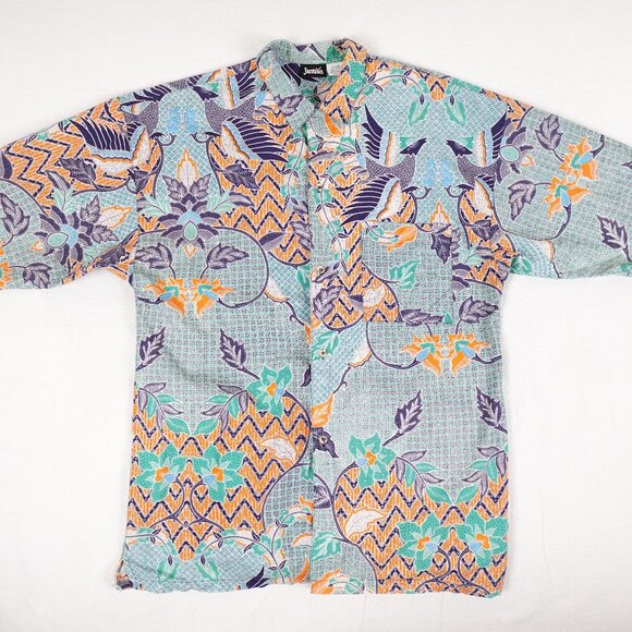 Jantzen Tropical Print Hawaiian Shirt Men's Medium 100% Cotton Short Sleeve - Picture 1 of 7